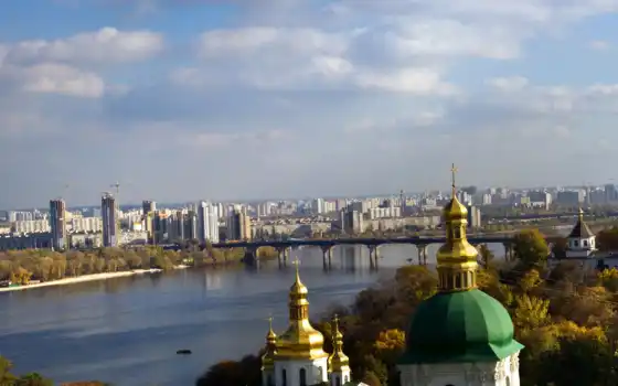 лавра, киев, pechersk, город, река, мост, ukraine, обитель, украина, фотообои