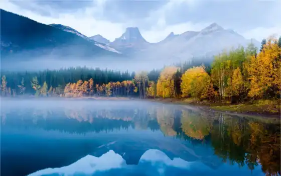 природа, оловянный, озеро, осень, voda, красиво, les, согревание, утро,