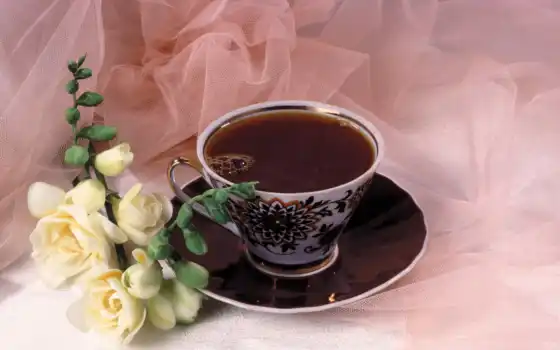 чай, кофе, цветы, черный