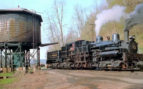 water, steam, локомотив, железная, дорога, башня, engine, railroad, поезд, 
