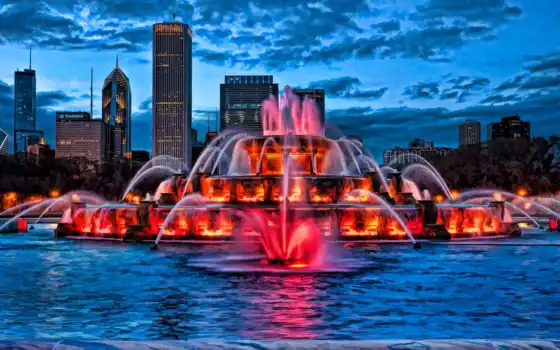 fountain, фонтанов, usa, chicago, монжуик, branch, подсветка, 