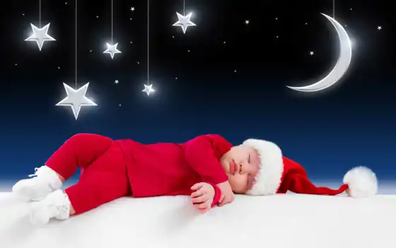 спит, ребенок, иней, спать, кровать, дед, christmas, new, год, 
