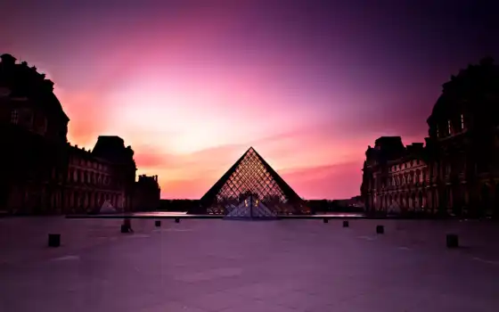 louvre, париж, франция, пирамида, город, museum, 