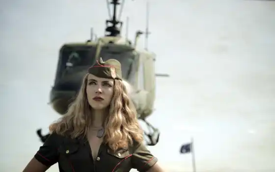 девушка, армия, fate, вертолет, побережье, солдат