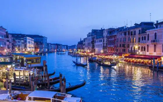 canal, venezia, grand, italian, огни, города, канал, ночного, water, дома, город, 