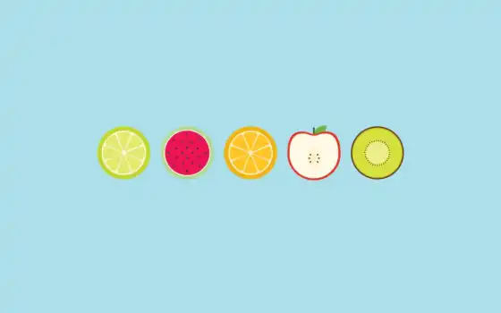 арбуз, киви, яблоко, лайм, апельсин, фрукты, круги, 