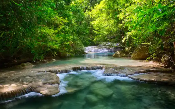 таиланд, водопады, река, зелёный, рисунки, 