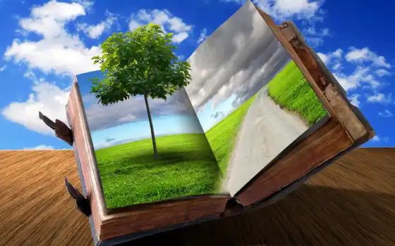 книга, открытая, зеленая, трава, ребра, когатив, облака, здания, музыка, свинец,