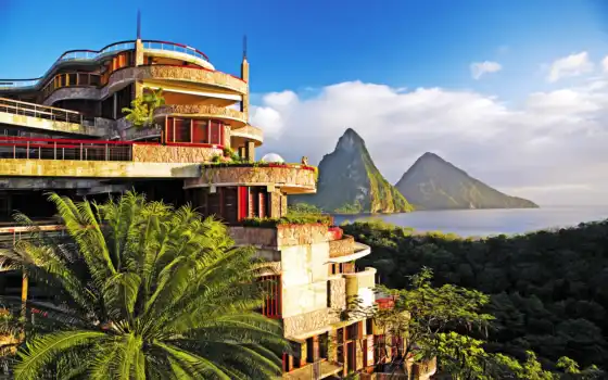 jade, mountain, lucia, caribbean, anse, architecture, resort, 