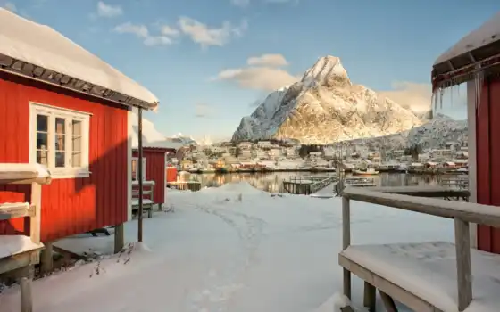 winter, коллекция, снег, дома, небо, норвегия, 
