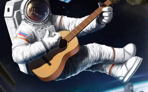 космонавт, гитара, космос, print, cover, play