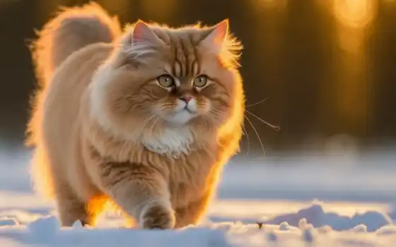 кот, зима, снег