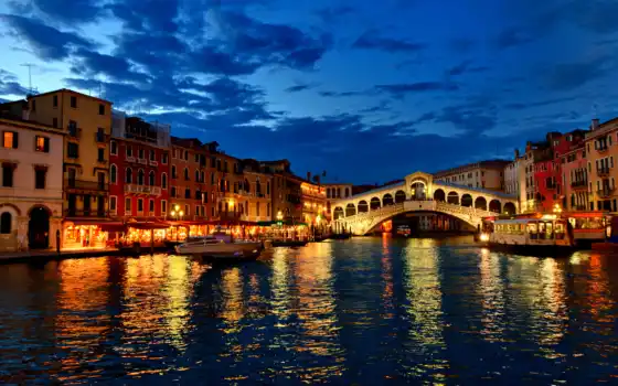 venezia, venice, канал, дома, лодки, italian, вечер, italy, огни, гондолы, венеции, 