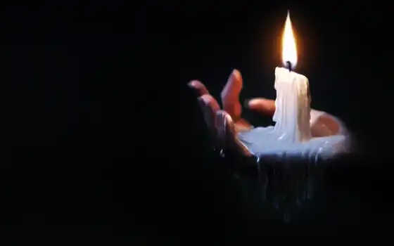 свеча, свет, рука, огонь, кисточка