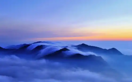 туман, облака, холмы, горы, картинка, картинку, 