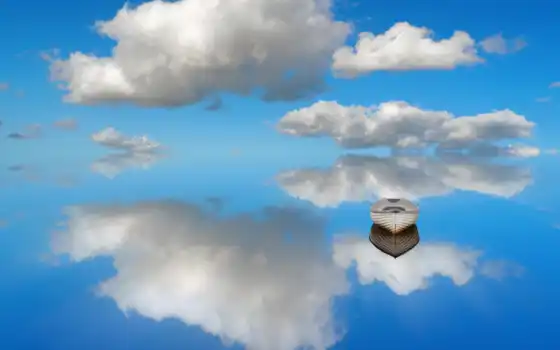 лодка, дерево, облако, скамейка