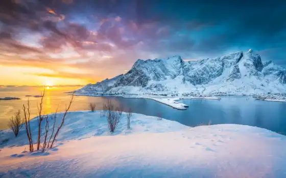 зима, лофотен, норвегия, тысяча, корка, найти, остров, норвежское, зац
