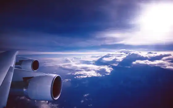 крыло, самолет, авиация, облака, самолет, самостоятельный ёт, двигатели,