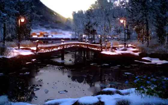 melt, река, мост, winter