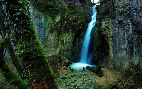 водопад, природа, скалы, 
