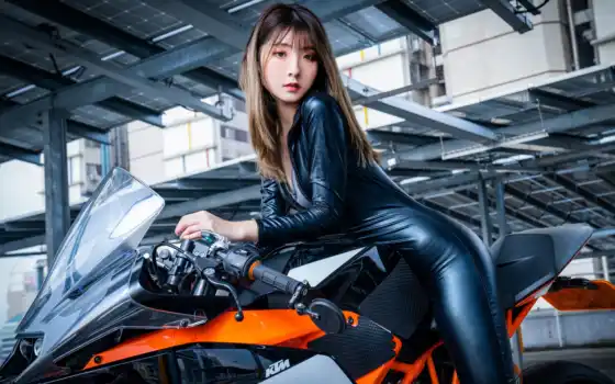 женщина, мотоцикл, азиатский
