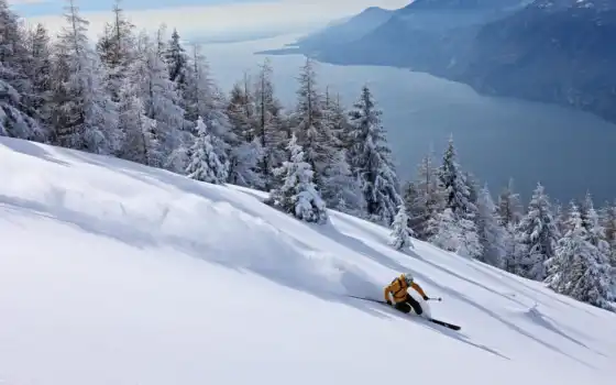 лыжи, mrwallpaper, гора, снег