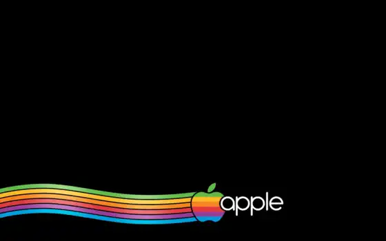 apple, лого, радуга, надпись, чёрный