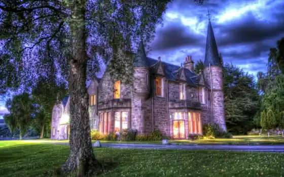 inverness, шотландия, bunchrew, house, wonderful, castle, hdr, газон, 