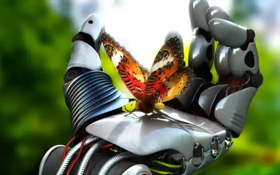 butterfly, cyborg, hand