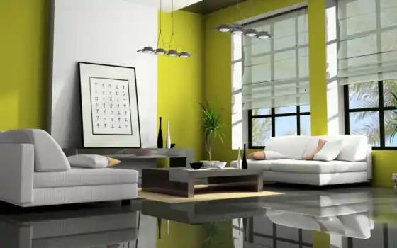 интерьер, интерьеры, living, room, green, интерьера, color, design, blinds, 