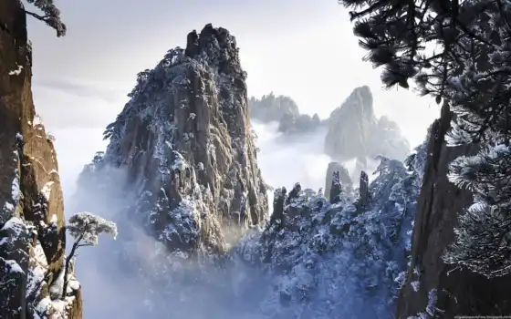обои, обои, настольные и, зима, пачка, изображения, природа, горы, китай, huangshan, anhui,