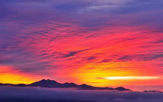 закат, iphone, небо, red, mountains, туман