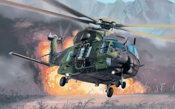 вертолет, многоцелевой, авиация, красивая, огонь, картинка, ми, бомбежка, 
