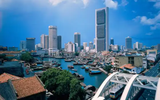 ,Сингапур, река, мост,высотки,
