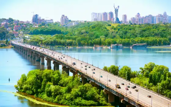 киев, мост, день, ukraine, город, ночь, drawing, днепр, река, stokovyi