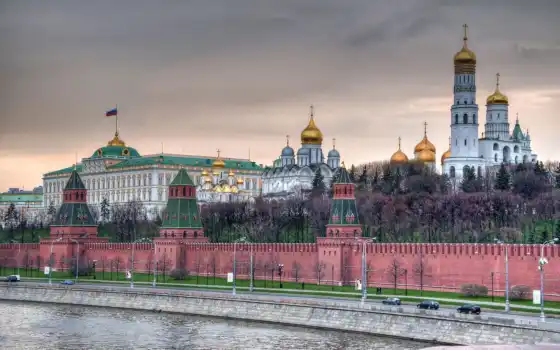 москва, кремль, взгляд, река, дорога, панорама, 