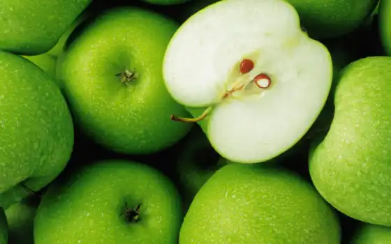 яблоки, зеленые, лежит, красивые, девушка, траве, яблок, 