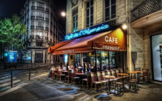 кафе, париж, париже, франция, улица, вечер, уличное, 