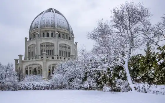 купол, заснеженное, здание, снег, фото, зима, 