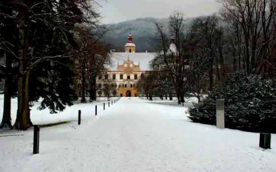 graz, австрия, дворец, winter, castle, austrian, лес