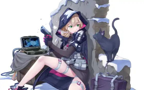 девушка, кот, миссия, anime