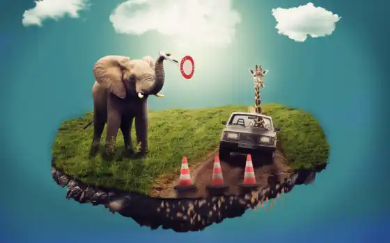 слоны, слон, автомобили, красочные, выгул, бесплатно,