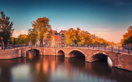 амстердам, ифон, голланд, град, мост, вершина,