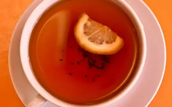 , чай, лимон, чашка, оранжевый