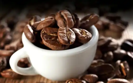 coffee, cup, зерна, кофейные, белая, настроения, макро, 