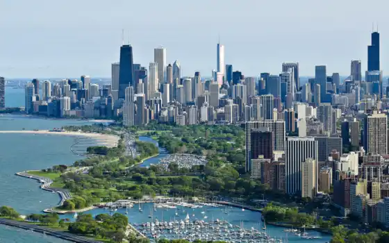 город, chicago, взгляд, usa, небоскребы, 