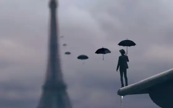 дождь, мужчина, зонтик