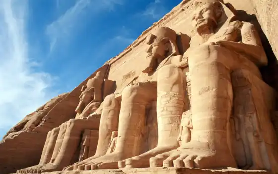 egipto, egito, simbel, abu, monumentos, rio, templos, que, 