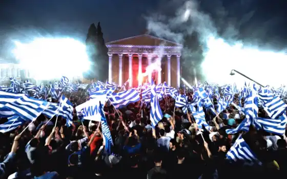 вчера, греческое, много, люди, выборы, митинг,