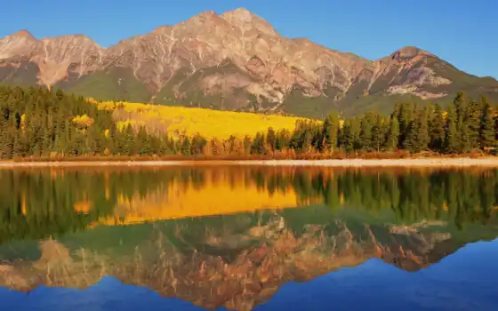 kanada, berge, landschaft, reflexion, farben, jasper, park, канда, nemzeti, sonnenklar,